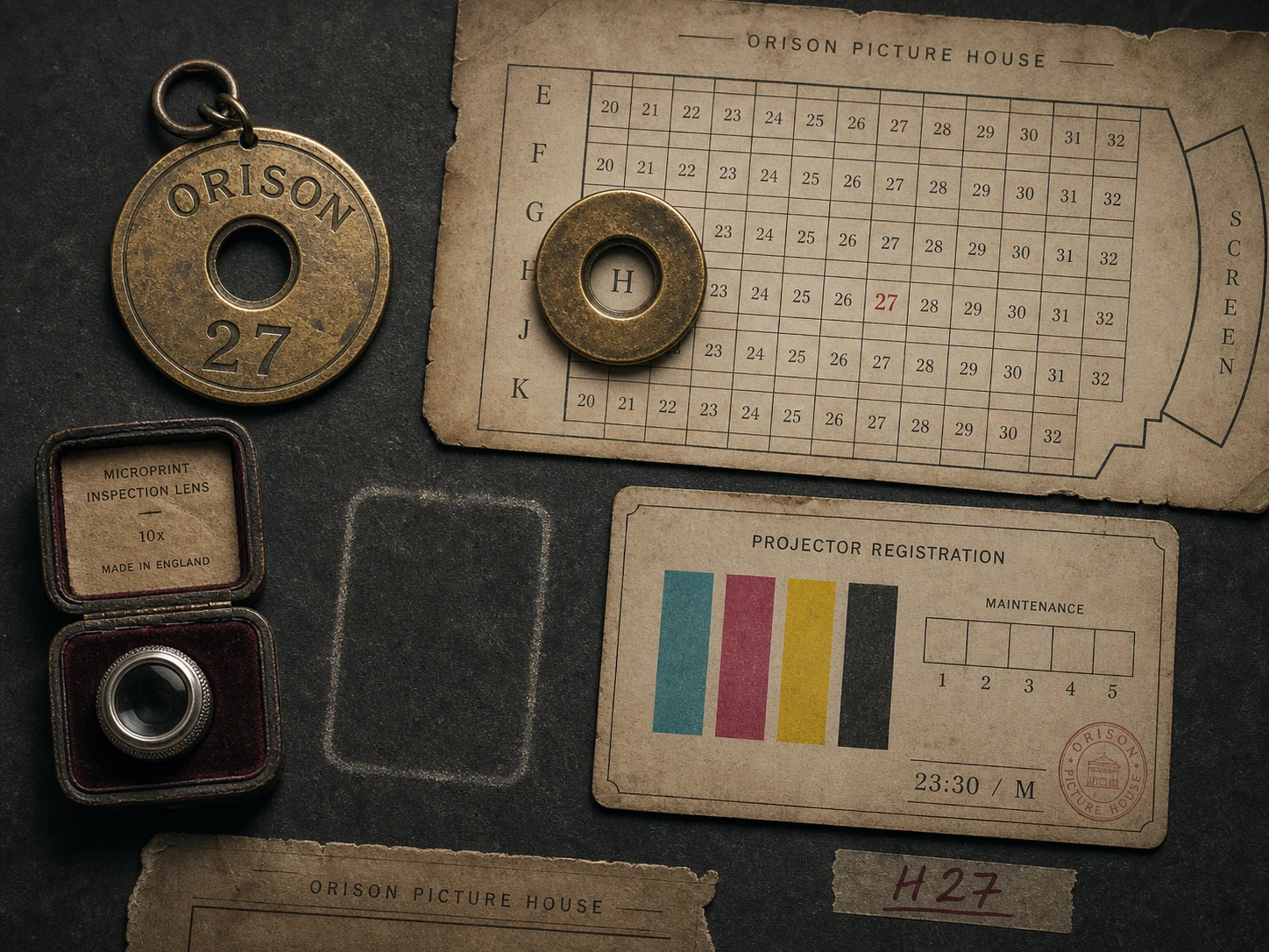 A magnifying lens and sealed reports arranged on an investigation desk.