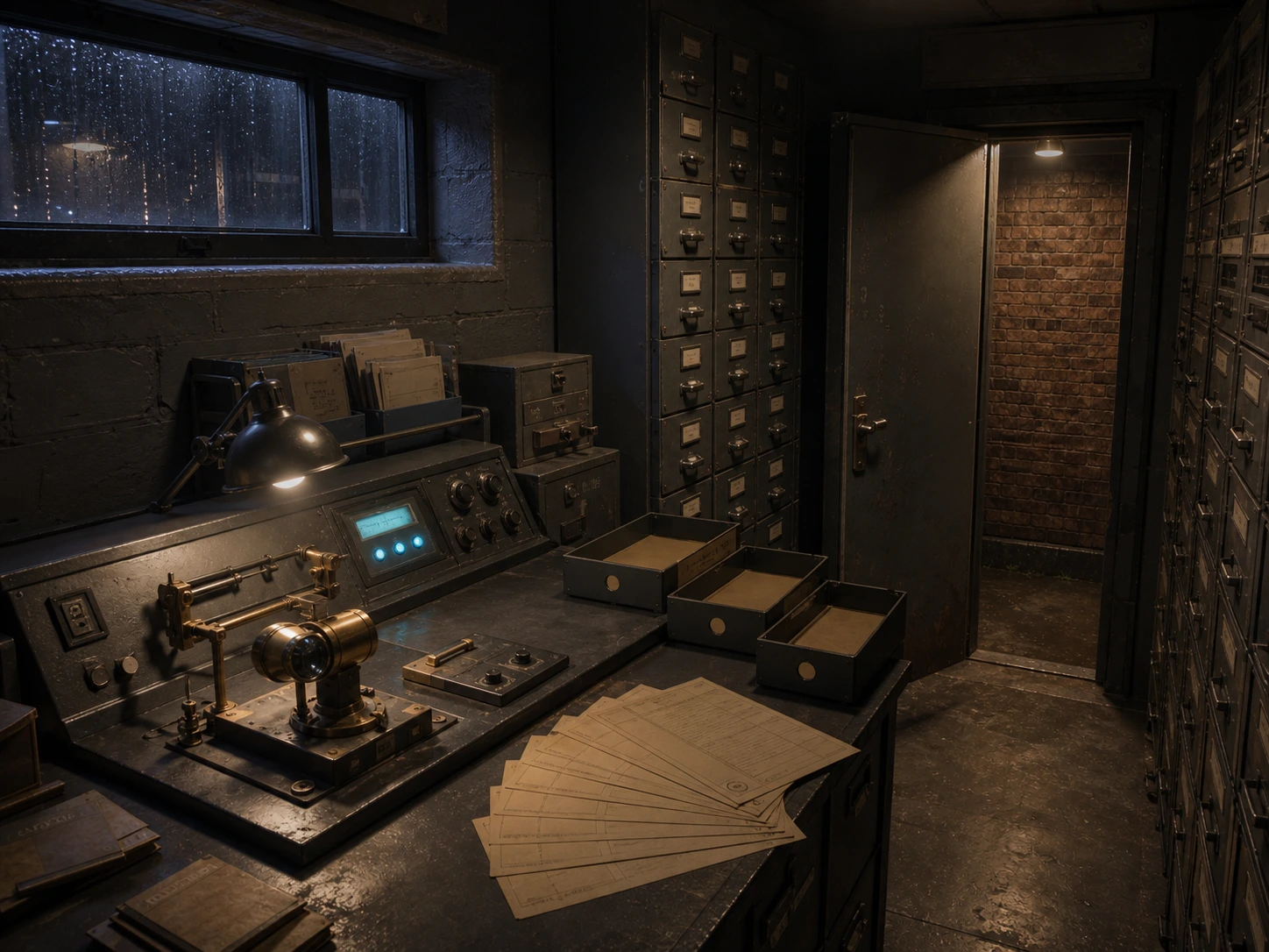 A secure municipal archive with analogue instruments and sealed records.
